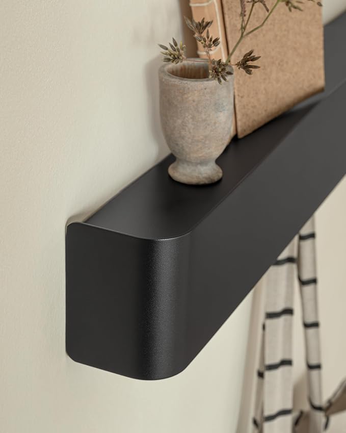 Kazai.®️ Coat Rack Wall Mount with Shelf 'Tone' | Modern Design Coat Hanger with Hidden Hooks and Storage | Hat Rack with Shelf in Metal | Wall-Mounted Purse Organizer | Black