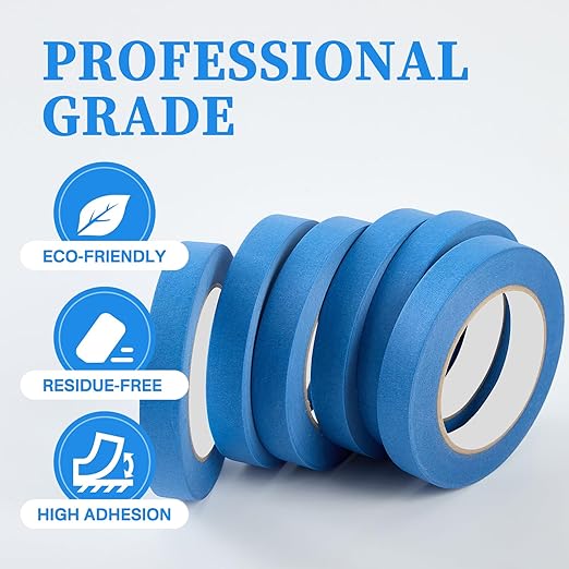 Blue Masking Tape,Painters Tape,Blue Painters Tape for Automotive paniting,DIY Paper Arts & Crafts, Spraying Drywall Paint, No Residue & Easy to Clean Up,6pcs 0.7in. X 54 Yd Painter's Tape