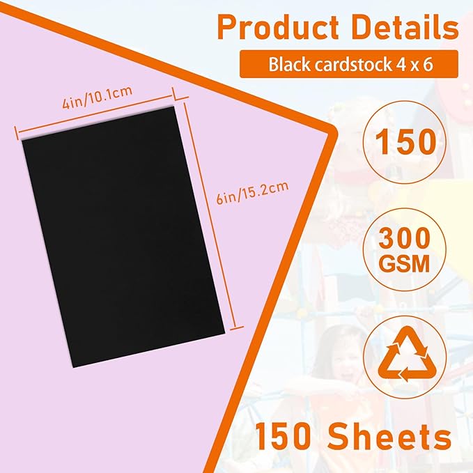 150 Sheets Black Cardstock 4 x 6 Printer Paper, 300gsm/110lb Heavyweight Flat Card Stock Art Paper for DIY Card Making, Invitations, Thank You Cards, Postcards, Scrapbooking