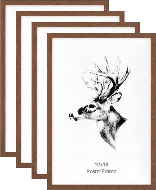 Yaetm 12x18 Picture Frames Set of 4, Walnut Brown, Solid Wood Frame 12 x 18 Frame for Gallery Wall, Photos, Posters & Art Prints, Wall Mount (4 pack, Walnut)