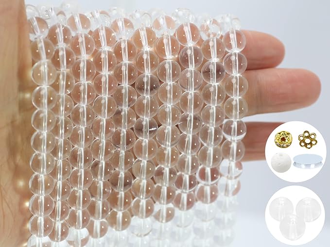 Pamir Tong 500PCS 8mm Clear White Glass Round Beads Bulk,Imitative Jade Beads Kit, Bracelet Space Loose Beads for Jewelry Making Earring, Necklaces, DIY Crafts & Gifts #352