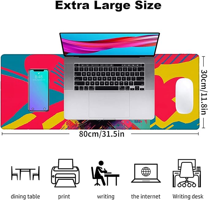 Neon Raccoon Gaming Mouse Pad, Office Desk Mat, Anti-Slip Rubber Base Cool Aesthetic Mouse Pads for Computer Laptop Keyboard School Home Desktop Gamer Home Accessories Decor 31.5" x 11.8"
