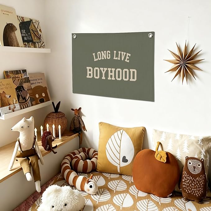 Long Live Boyhood Boys Room Decor - Wall Art Hanging Decor for Toddler Boy Room Nursery Playroom - Baby Kids Teen Bedroom Decor Sage Green,30X20 Inch