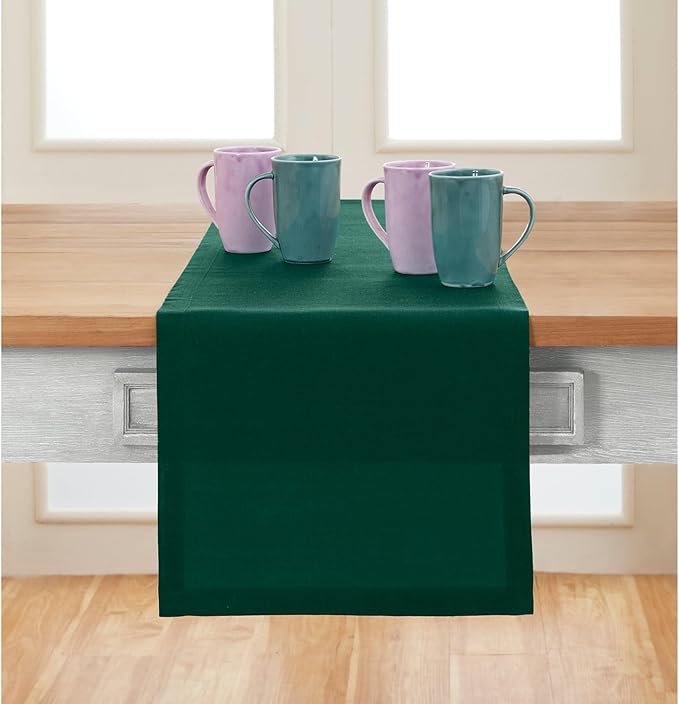 Solino Home Linen Rainforest Green Table Runner 72 Inches Long - 100% Pure Linen 14 x 72 Inch Table Runner for Dining, Dresser, St Patricks Day - Fete