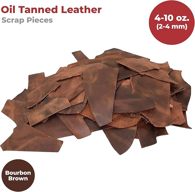 ELW Oil Tanned Leather Scraps | 8-10 oz (3-4 mm) Heavy Weight | Size: 40 LB | Genuine Cowhide Full Grain Leather Remnants for Crafting, Ideal for DIY Leatherworking Projects | Color: Bourbon Brown