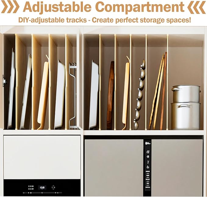 4 Set Trim-to-Fit Wood Tray Dividers for Cabinet, Cookie Sheet Organizer, Multi Layer Embedded Plug-in Board Storage, Cuttable DIY Storage Divider Insert for Kitchen Bedroom Cabinet Closet