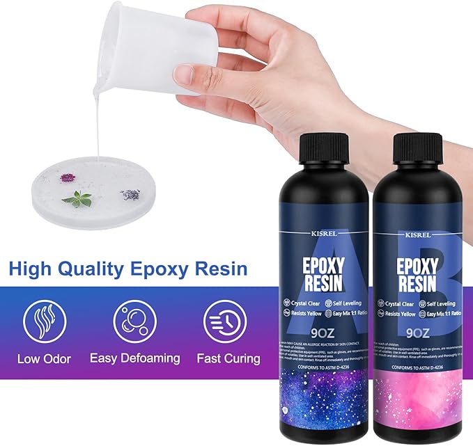 KISREL Epoxy Resin Kit for Beginners, Resin Kit with Molds, 18OZ Epoxy Kit with Dried Flowers, Measuring Cups and Resina Supplies