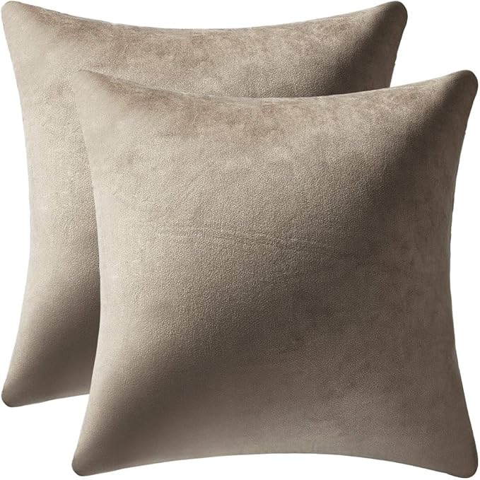 Decorative Pillow Covers 20x20 Taupe: 2 Pack Cozy Soft Velvet Square Throw Pillow Cases for Farmhouse Home Decor