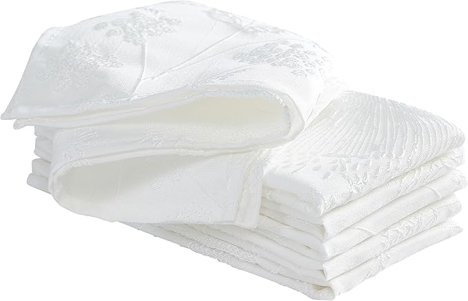 Laura Ashley Napkins Raised Woven Embroidered Jacquard Fabric, Wrinkle Resistant for Dining, Holiday, Party, Wedding or Banquet, Set of 6 Napkins, Cynthia White