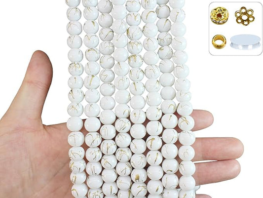 Pamir Tong 500PCS 10mm White Round Glass Beads Bracelet Space Loose Smooth Beads for Jewelry Making, Earring, Necklaces, Keychains, Lanyards & Adult Crafting