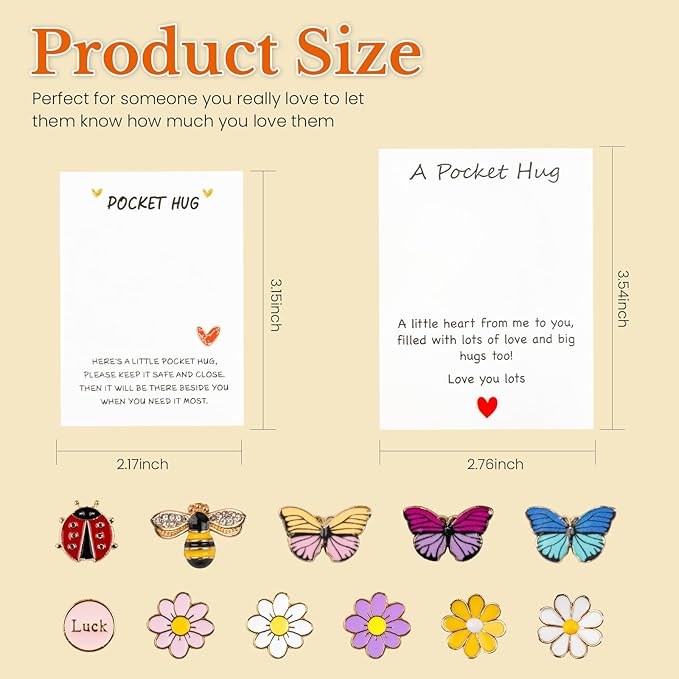 10 Sets Pocket Hug Card with Cute Mini Size Tokens, DIY Sentimental Gift for Encouragement Anxiety Relief & Emotional Support – Inspirational Keepsake for Friends Family Kids & Loved Ones