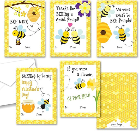 Paper Frenzy Bumble Bee Themed Valentines - 25 pack WITH ENVELOPES