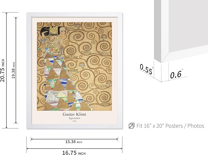 Poster Master Vintage Gustav Klimt Poster - Retro Expectation Print - Art Nouveau - Symbolism Art - Abstract Art - Aesthetic Art - Classic Painting - Living Room Wall Decor - 16x20 White Framed
