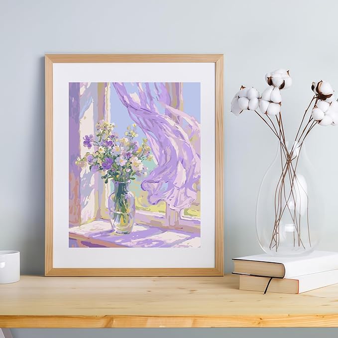 Mosaflare Paint by Numbers for Adults Beginner, Flowers Adult Paint by Number Kits on Canvas, DIY Window Scenery Acrylic Oil Easy Painting by Numbers for Home Wall Decor 16X20 inch (Without Frame)