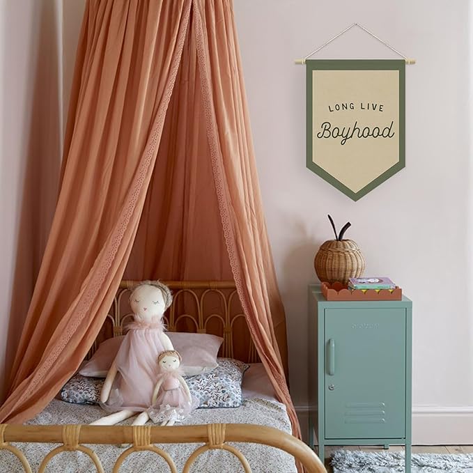 Boys Room Decor, Long Live Boyhood Linen Canvas Banner, Boy Nursery Wall Hanging Pennant Flag Banner for Boys Kids Toddler Room Bedroom Playroom Decor, 15x11in - Green