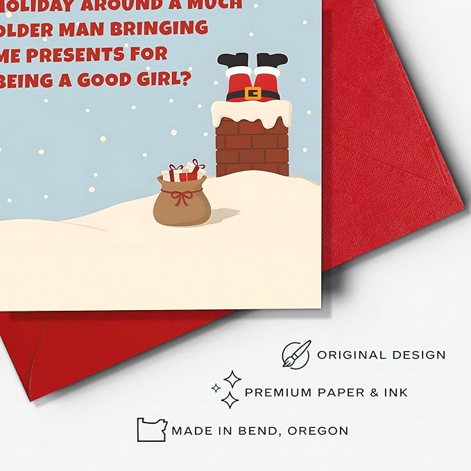(5.3x8in) Funny Adult Christmas Card for Her, Naughty Sugar Daddy Holiday, Santa Stuck in Chimney, Festive Greeting for Girlfriend, Wife or Friend, Sexy Xmas Card with Envelope (Xmas 45)