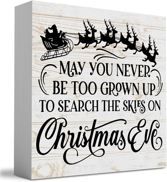 WRSUNT Black Christmas Decor Christmas Decorations Indoor Christmas Bathroom Decor Christmas Signs Christmas Table Bedroom Office Decor May You Never Be Too Grown Up Sign 5 x 5 Inches
