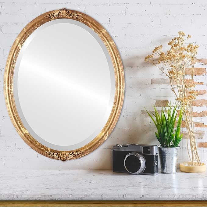 OVALCREST Oval Beveled Wall Mirror for Home Decor - Contessa Style - Champagne Gold - 26" x 20"