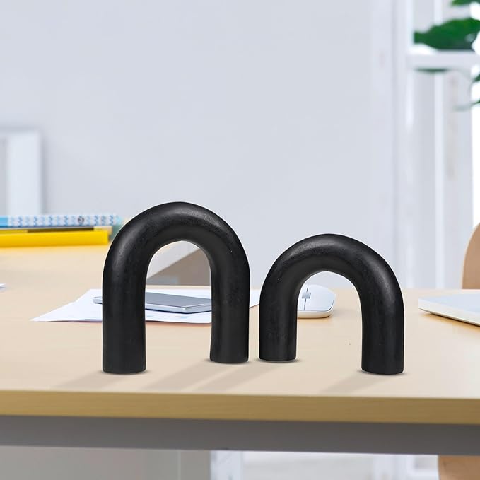 Wooden Arch Décor Set of 2 - Handmade Wood Sculpture for Minimalist Home and Office Decoration, Rustic Wooden Accent for Tabletop, Shelf, and Living Room Aesthetic - 6.5, and 5 Inch - Black