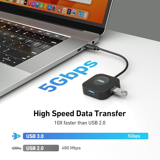 BENFEI USB C Hub, 4 Ports USB 3.0 Hub with 5Gbps Data Transfer, USB C Splitter for Type C MacBook, Mac Pro, iMac, Surface, XPS, Flash Drive, Mobile HDD