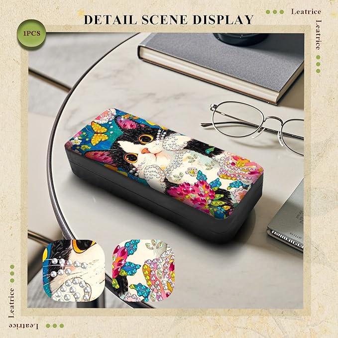 Leatrice Cat Diamond Art Kits for Adults Small Diamond Painting Kit Eyeglasses Case Gem Art Paint by Diamonds Dot 5d Diamond Art DIY for Beginner Women