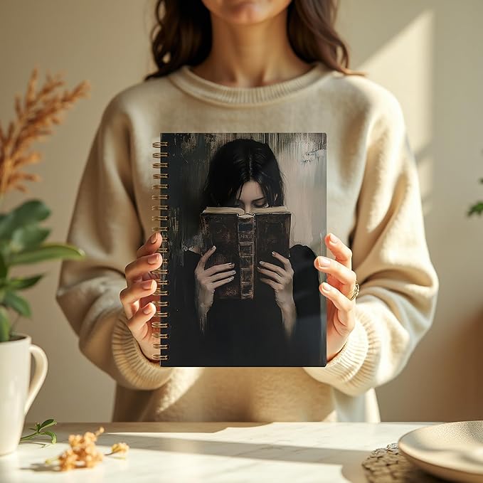 Dark Academia Woman Reading Notebook, Reading Journal for Book Lover, Gifts for Readers Book Lovers Women, Moody Gothic Bookish Bookworm Spiral Notebook Journal, 5.5x8.3 Inch