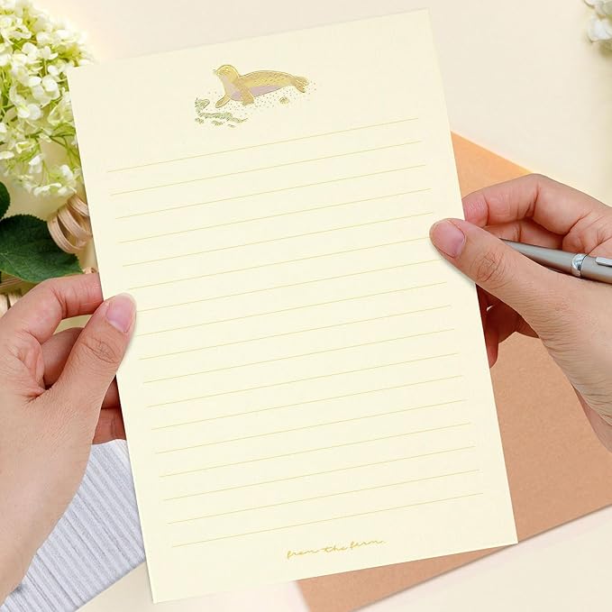 36PCS Stationery Paper and Envelopes Set,24 Lined Paper and 12 Envelopes Inlaid Shell Sea Star Flower Theme Pattern, White Minimalist Stationary Set for Invitations Love Letter Holiday Wishes