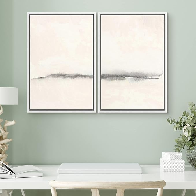 SIGNWIN Framed Canvas Print Wall Art Set Grunge Pastel Paint Stroke Landscape Abstract Shapes Illustration Art Minimalism Decorative Nordic for Living Room, Bedroom, Office - 16"x24"x2 White
