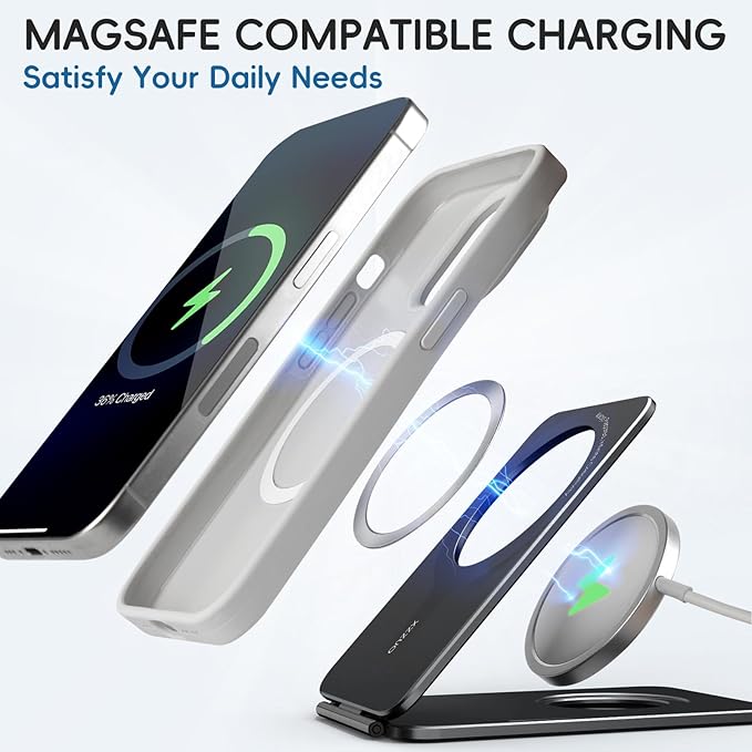 Cell Phone Stand,Adjustable Height and Angle Foldable Phone Holder for Desk, Aluminum Cell Phone Holder,Strong Magnetic Phone Stand Compatible with iPhone 16/15/14/13/12 Series (Black)