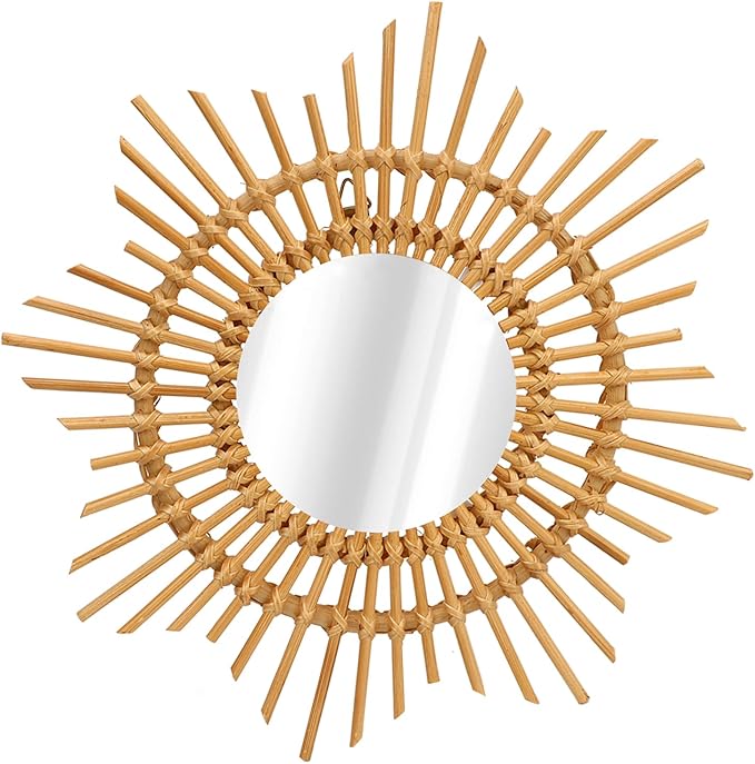 Shape Handwoven Mirror Durable for Bedroom Living Room Hallway, Perfect Her - Wall Mounted Rattan Mirror