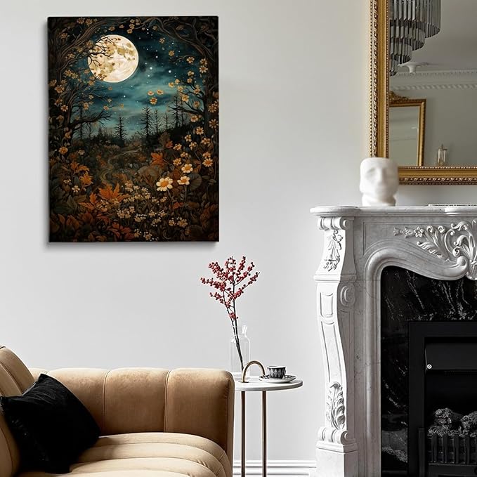 Vintage Moon Posters Painting Art, William Morris Full Moon Above Woodland Print - Morris Exhibition Print,Botanical Art Wall Decor for Bedroom Kitchen Living Room Office 24x36in Unframed poster