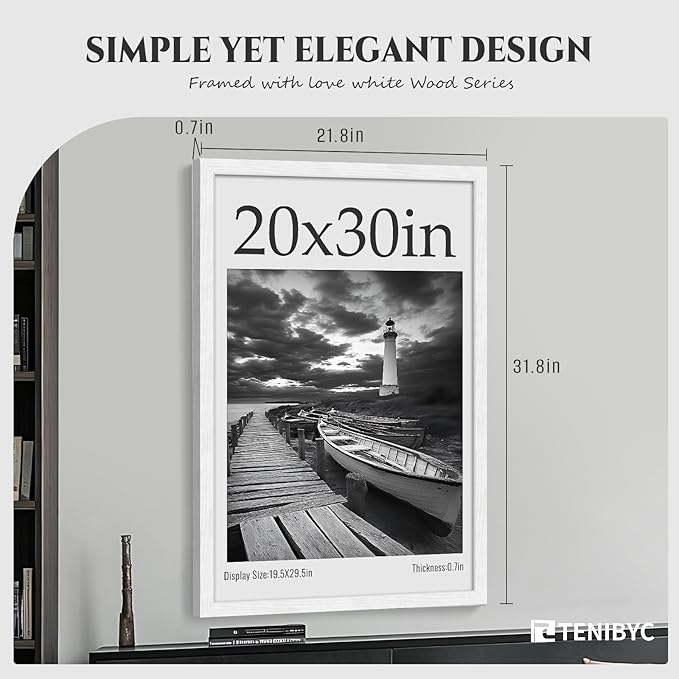 Picture Frame 4 Pack - Solid Wood Poster Photo Frame - Woodgrain Series - Room, Office, Gallery, Studio Display - Wall Hanging