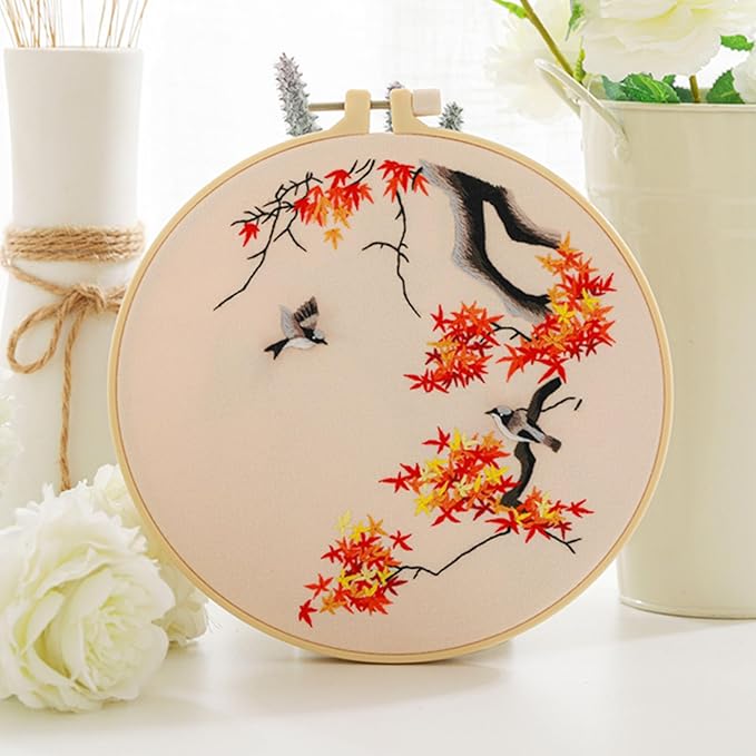 Ohcol 3 Pack Bird Embroidery Kits,Cross Stitch Needlepoint Kits for Adults Beginner,Needle Point Kits with Washable Pre-Printed Pattern,3 Hoops