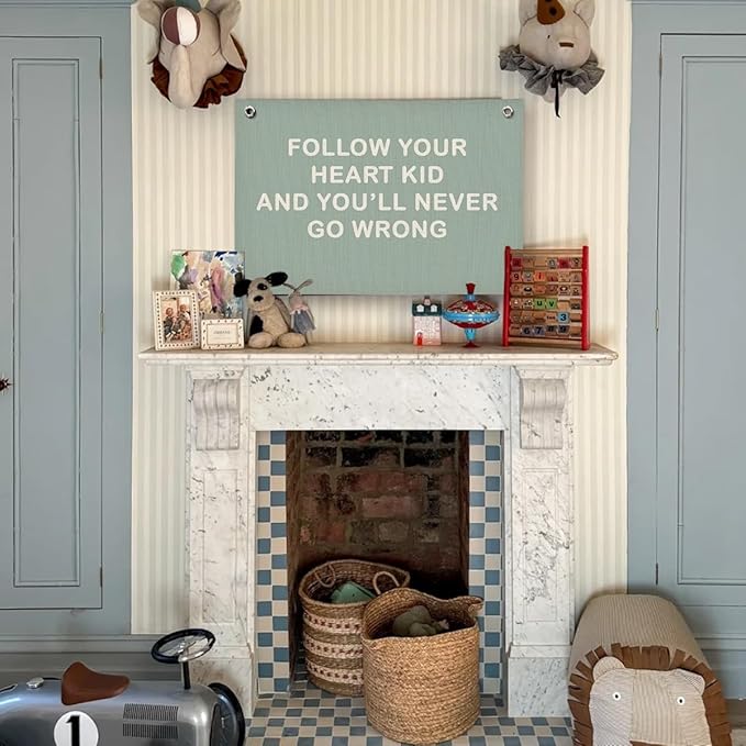 Boy Nursery Decor, Inspirational Wall Decor Hanging Linen Banner,Playroom Navy Blue Motivational Wall Flag for Kids Boys Room Playroom Nursery Wall Art, 20x30 Inch