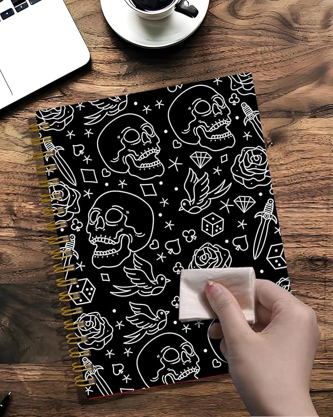 Spiral Journal Notebook,A5 Hardcover Lined Journals for Women 6 x 8.3 in,60 Sheets 120 Pages Thick Paper,Cute College Ruled Writing Notebook for Office Work School(Skull Head Rose)