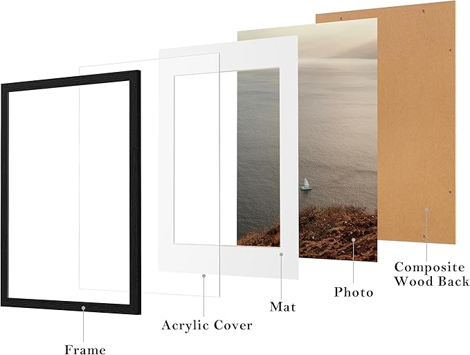 eletecpro 16x20 Picture Frame Set of 9, Display Photos 11x14 with Mat or 16 x 20 Without, Classic Gallery Wall Frame Set for Home, Large Poster Frames for Horizontal & Vertical Mounting, Black