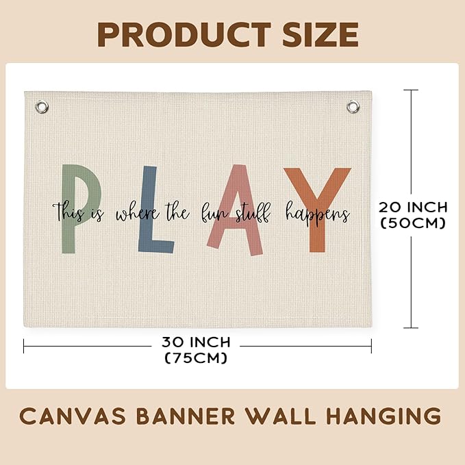 Playroom Wall Decor, Boho Classroom Kids Room Canvas Banner Wall Hanging Flag, This is Where All The Fun Stuff Happens Banner