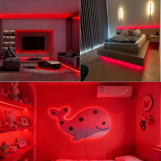 COB LED Strip Light, 16.4FT 12V Red Narrow Width 5mm Super Bright CRI 90+ Dotless LED Tape Light, 400LEDs/M Cuttable Flexible Dimmable Light Strip for Christmas Indoor Home Decor (No Power Supply)