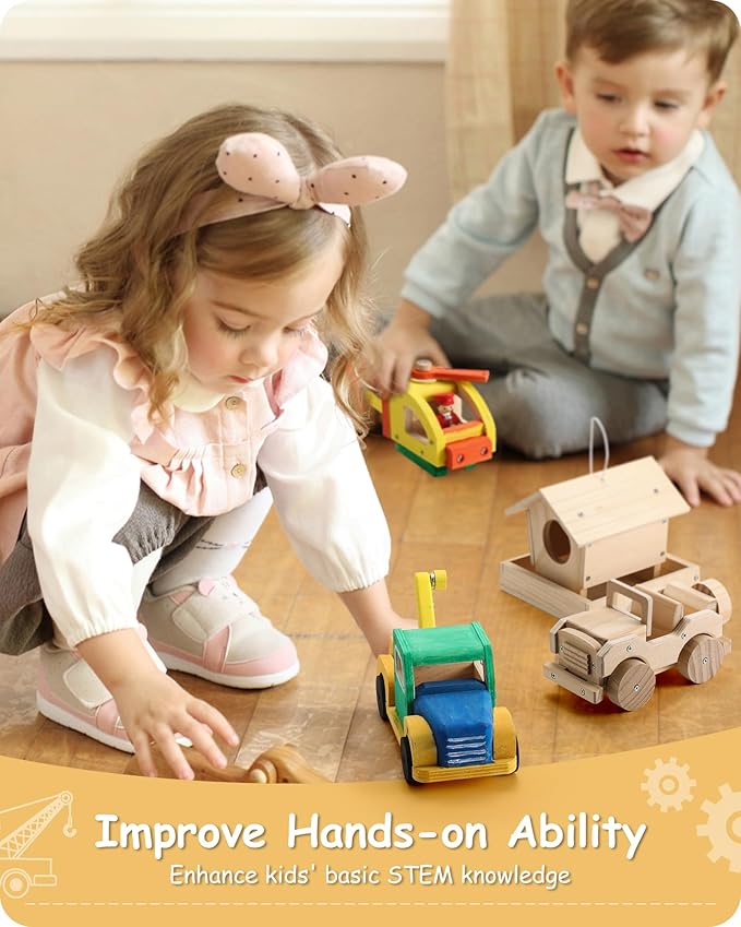 SainSmart Jr. Woodworking Building Kits for Kids with Birdhouse, 4-in-1 Kids STEM Projects Set, DIY Wood Crafts Assembly Toys with Paints & Brushes for Boys and Girls