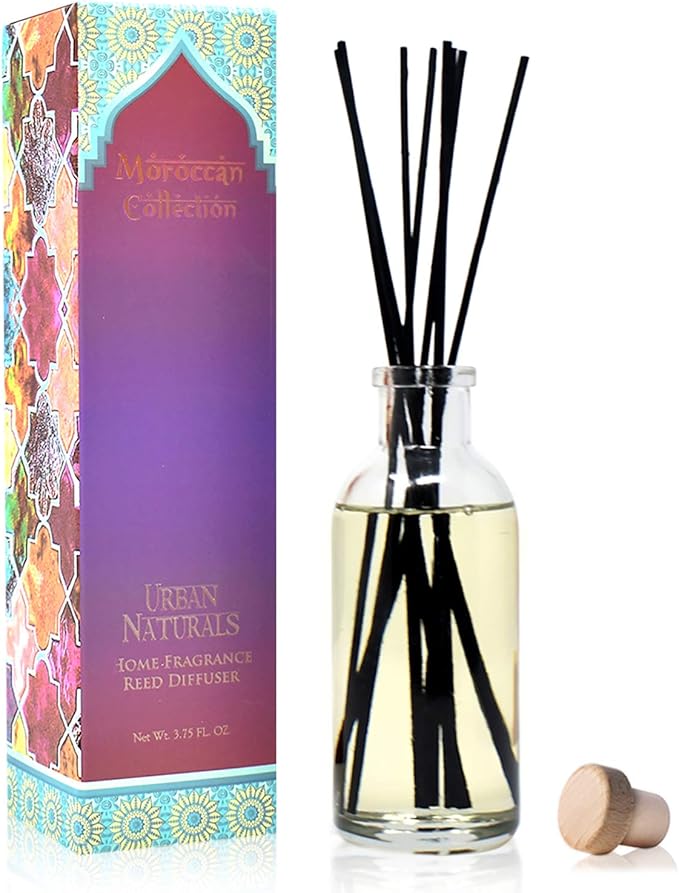 Urban Naturals Moroccan Amber Essential Oil Reed Diffuser Gift Set | Golden Silk Amber, Sun-Kissed Citron, Raw Coconut & Acai | Great Home Fragrance Gift Idea