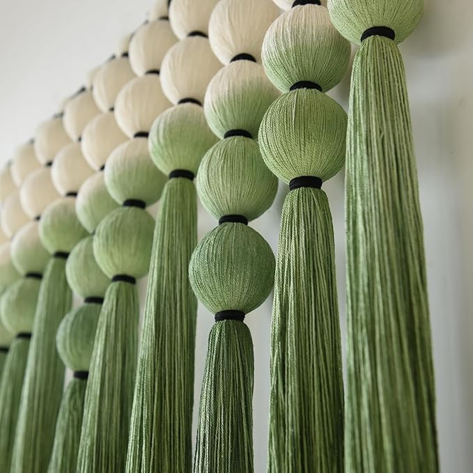 IOWER Macramé Wall Hanging Macrame Wall Decor Green Dip Dye 39" Wx39 L Sphericity Cotton Textile Wall Art Large Art Yarn Wall Hanging For Living Room Wedding