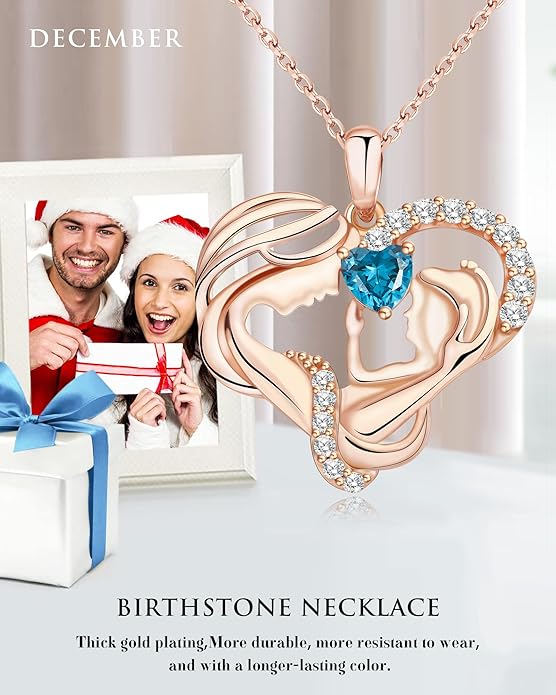 Mothers Day Gifts for Mom - Rose Heart Necklaces for Women, 925 Sterling Silver Birthstone Jewelry to My Wife Necklace, Birthday Gifts for Mother Grandma Girlfriend Her