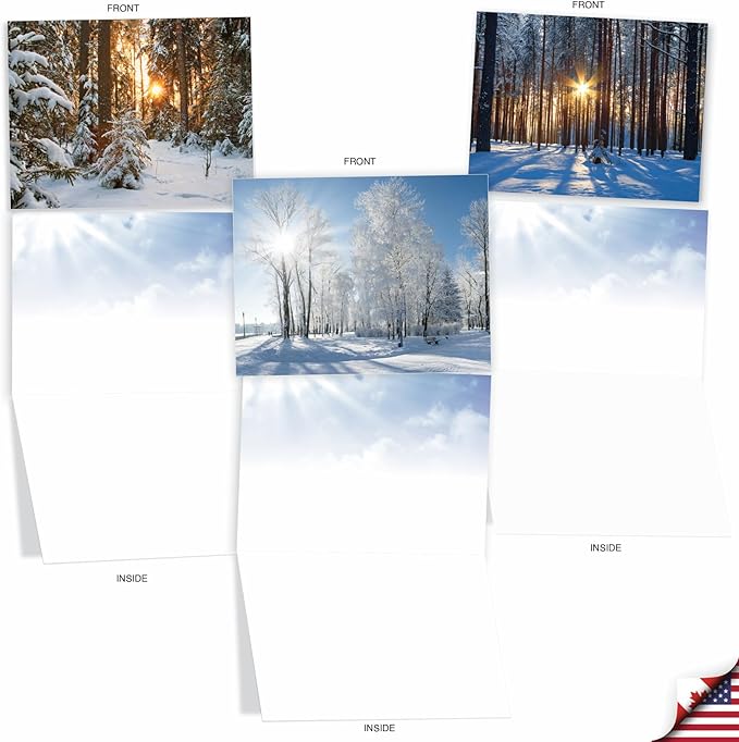 The Best Card Company - 20 Landscape Nature Note Cards Blank (4 x 5.12 Inch) (10 Designs, 2 Each) - Winter Sunrise AM6655OCB-B2x10