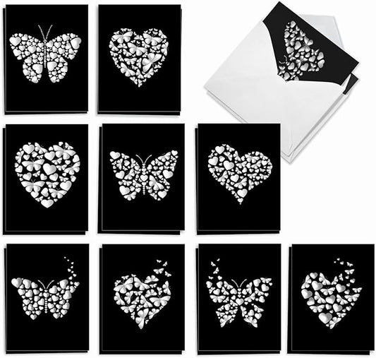 The Best Card Company - 20 All Occasion Blank Greeting Cards (4 x 5.12 Inch) - Monocolor Photos (10 Designs, 2 Each) - Hearts and Butterflies AM9076OCB-B2x10