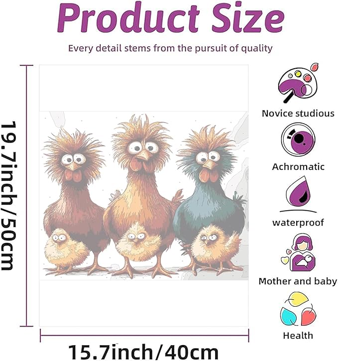 Paint by Numbers Kit for Adults Beginners,Abstract Three Chickens Frameless Beginner DIY Acrylic Watercolor Oil Painting,Animal Digital Painting for Home Wall Decoration and Gifts (16x20 inches)