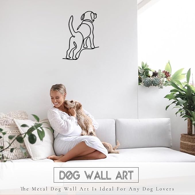 TYLCC Black Metal Dog Wall Decor Minimalist Abstract Dog Wall Art Line Drawing Art for Living Room Bedroom Decorations (Guard)