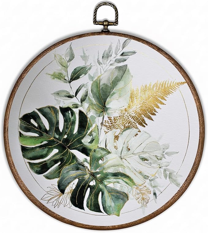 365CUSGIFTS Tropical Botanical Balance Wall Art Canvas Frame Hanging Prints, Flower Landscape Round Wall Art Decor for Bathroom Home Gallery Decorations 10"x10"