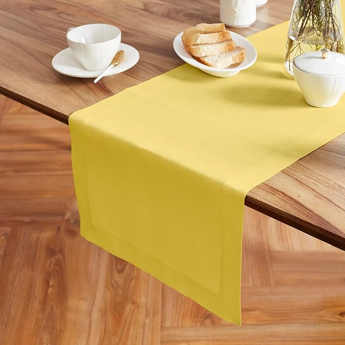 Solino Home Linen Yellow Table Runner 90 Inches Long - 100% Pure Linen 14 x 90 Inch Table Runner for Spring, Easter - Sonoma
