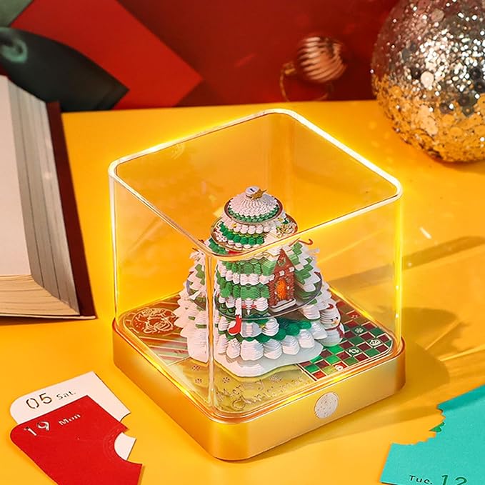 Time Piece Calendar 2025, 3D Memo Pads Paper Desk Calendar with LED Light, Tear Away Digital Calendar, Creative Carving Gift Desktop Decoration, Christmas Gift
