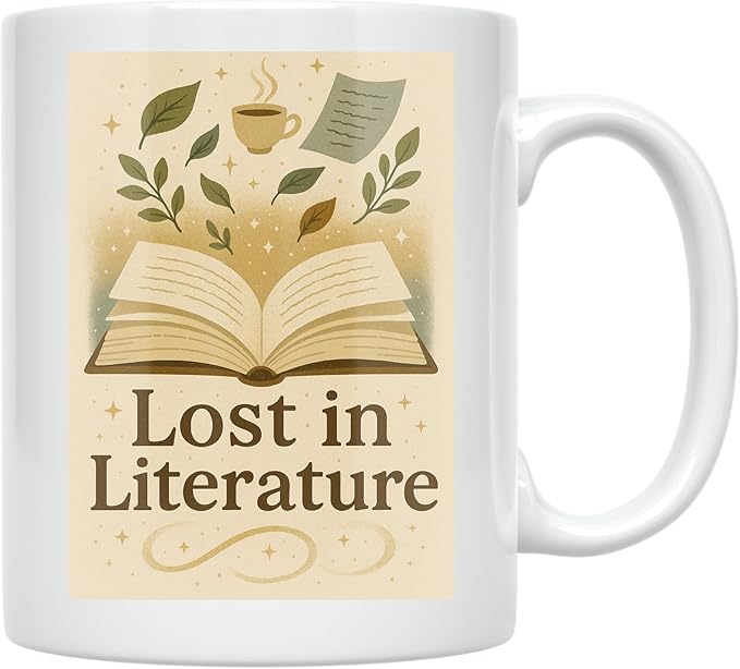 Lost in Literature - Book Lover - 11 oz White Ceramic Coffee Mug - Literary Aesthetic